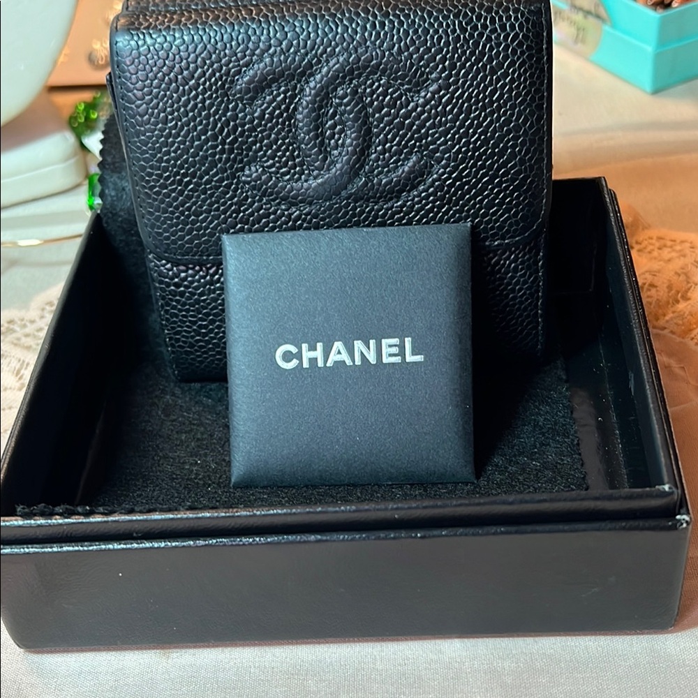 Chanel Black Caviar Leather Wallet Two way